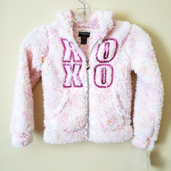 XOXO Girl's Pink Fuzzy Full Zip Hoodie SZ M (5/6) - Picture 1 of 8